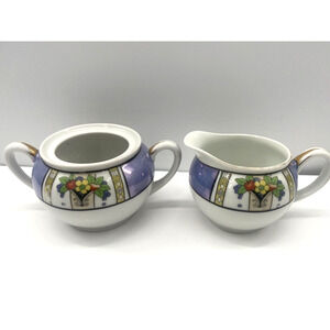 Noritake Lusterware Japan Creamer Set Violet Floral w creamer and sugar bowl